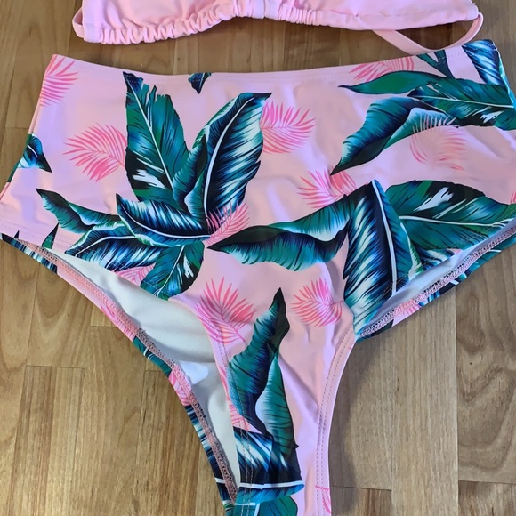 Pink Tropical Print High Waist Micro Triangle Lined Bikini - Picture 5 of 13